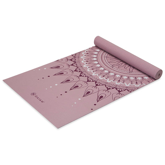 Gaiam Yoga Mat Classic Print Non Slip Exercise & Fitness Mat for All Types of Yoga, Pilates & Floor Workouts, Here & Now Dusty Rose, 4mm