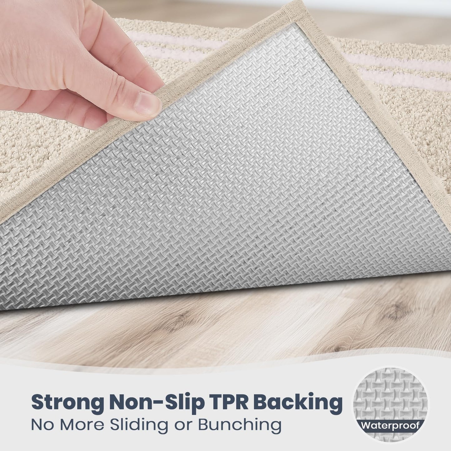PURRUGS Bathroom Rug Non-Slip Machine Washable 30" x 46", Super Absorbent and Quick Dry Shaggy Microfiber Bath Mat, Extra Soft and Plush Bath Rug for Bathtub, Shower, and Sink, Beige