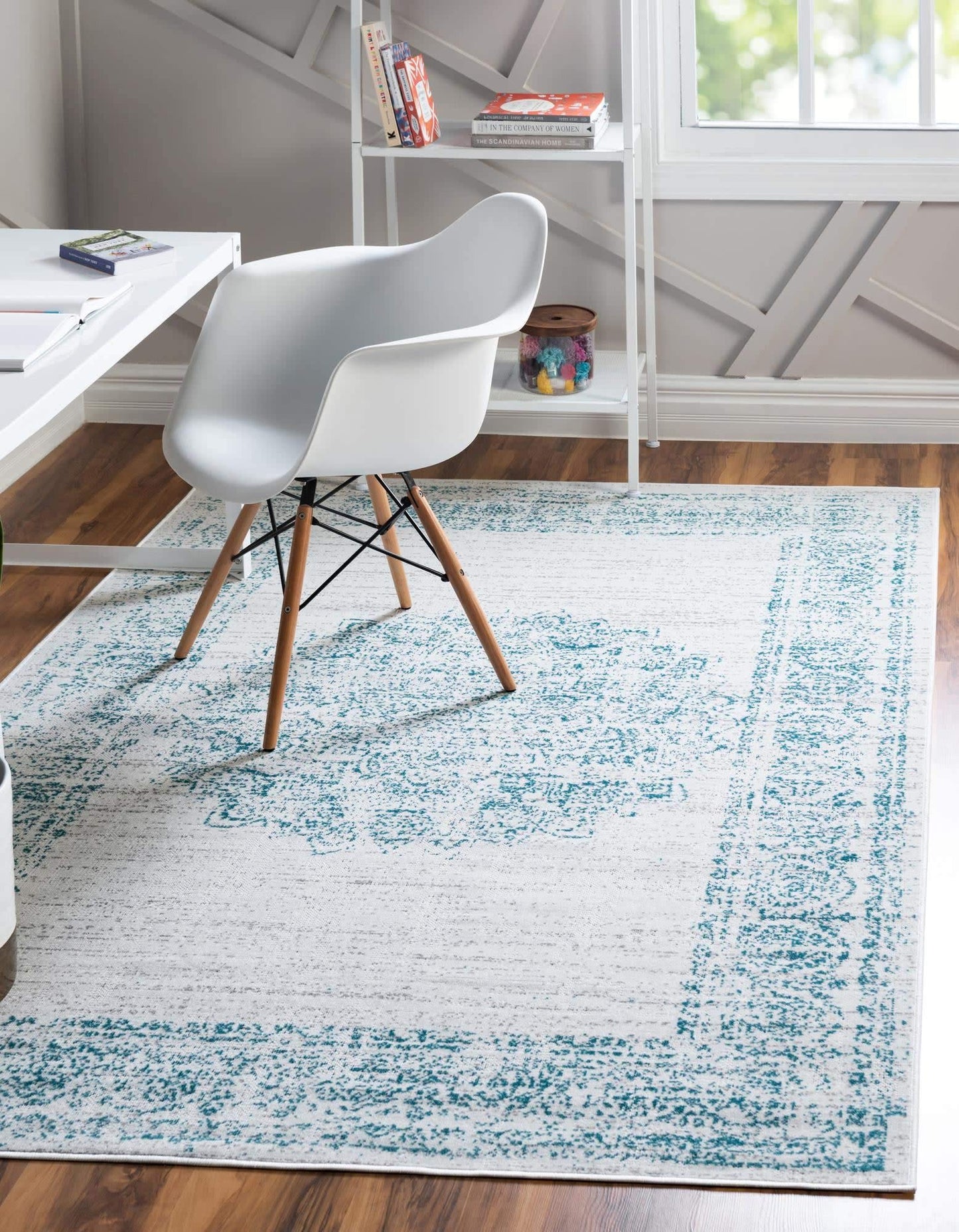 Unique Loom Aarhus Collection Vintage Border Area Rug (8' 0 x 10' 0 Rectangular, Cream/Teal)