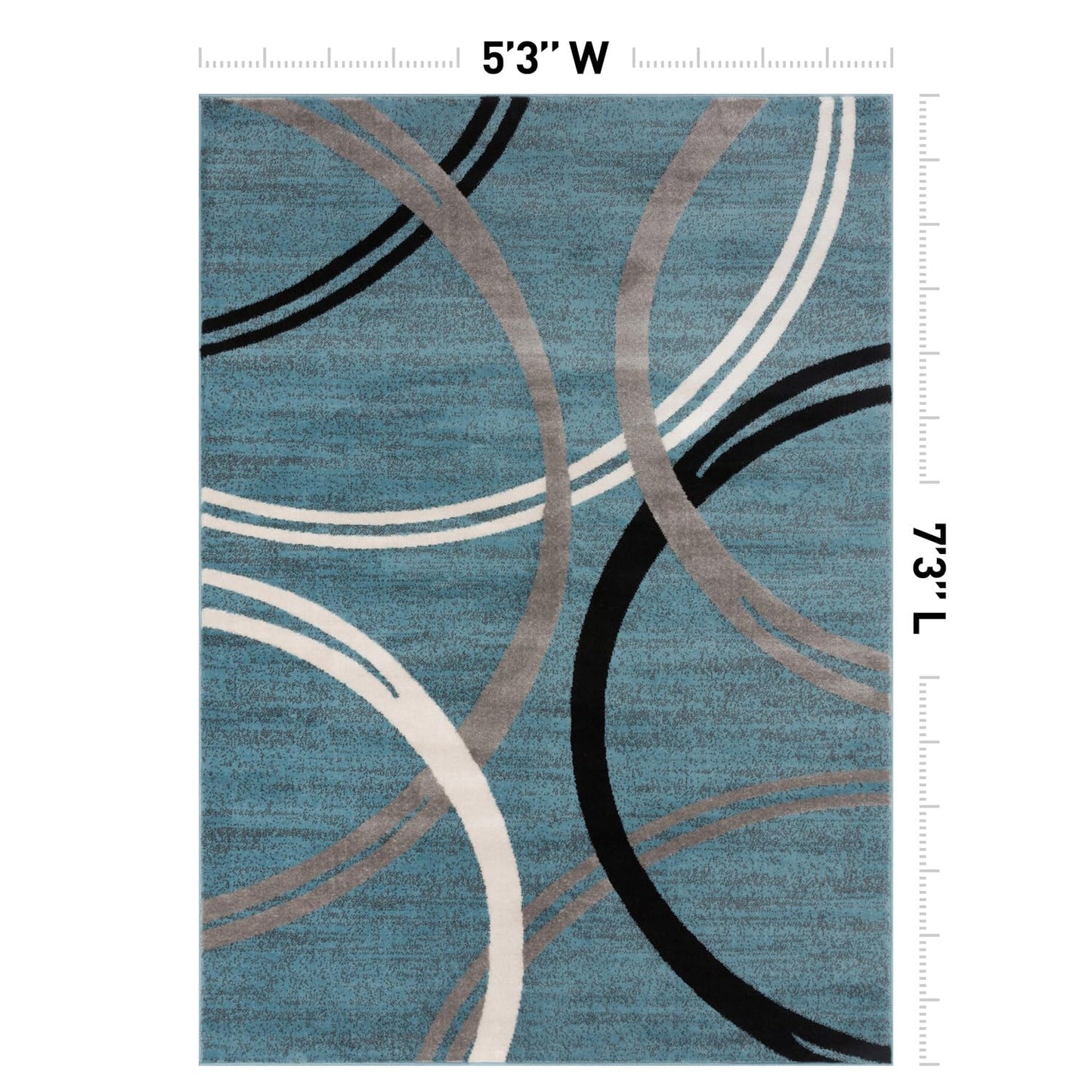 Rugshop Modern Wavy Circles Design Area Rug, Fade-Resistant Carpet for Living Room, Bedroom, or Dining Room, Blue, 5'3" x 7'3"