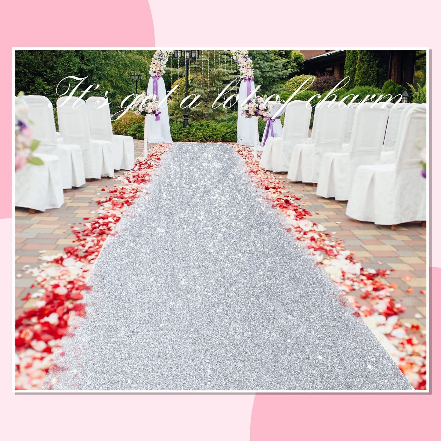 Shihanee Sequin Aisle Runner for Wedding Glitter Rug with Carpet Tape Sparkly Prom Outdoor Floor Birthday Carpet Runner for Ceremony Event Graduation Party(2 x 15 ft,Silver)