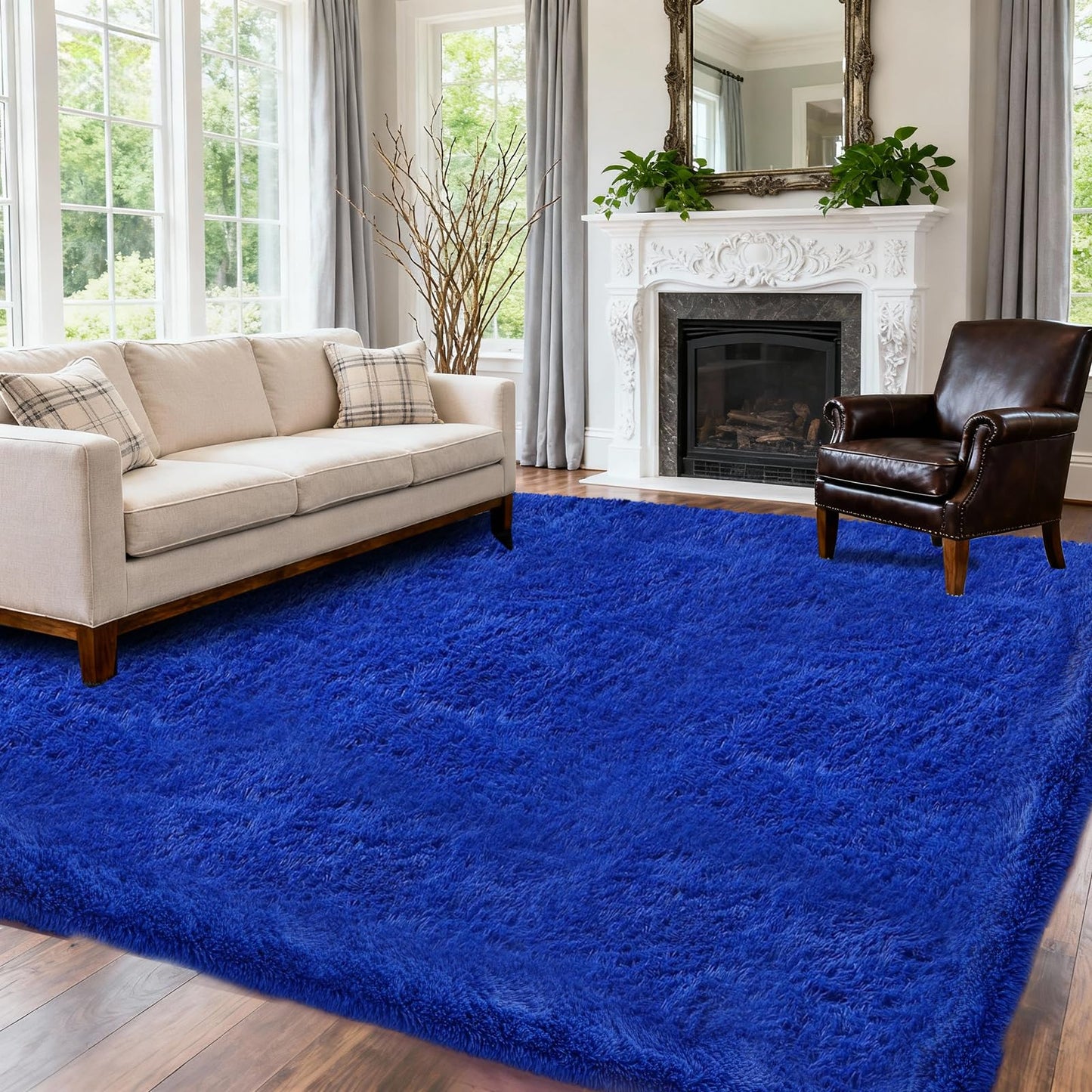 5x7 Area Rugs for Living Room Bedroom, Upgrade Non-Slip Soft Fluffy Shaggy Bedside Rug, Indoor Floor Carpet for Kids Girls and Boys Room, Dorms, Playroom, Nursery, Home Decor Aesthetic, Blue