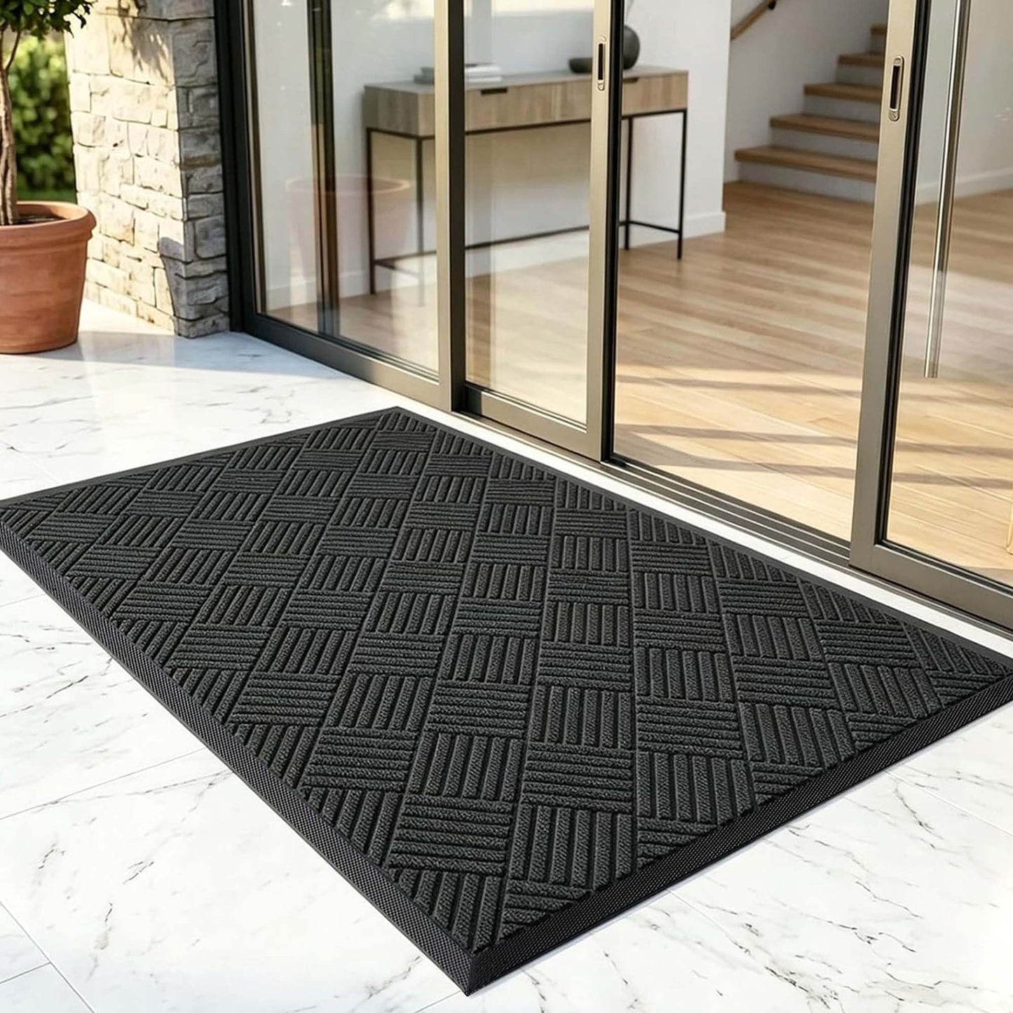 HEAUIK 3'x5' Commercial Floor Mat for Front Door Entryway,Indoor Outdoor Mats Doormat,Heavy Duty Mat for Home&High-Traffic Areas,Low Profile Large Industrial Grade Mats,Non-Slip Backing,Diamond Black