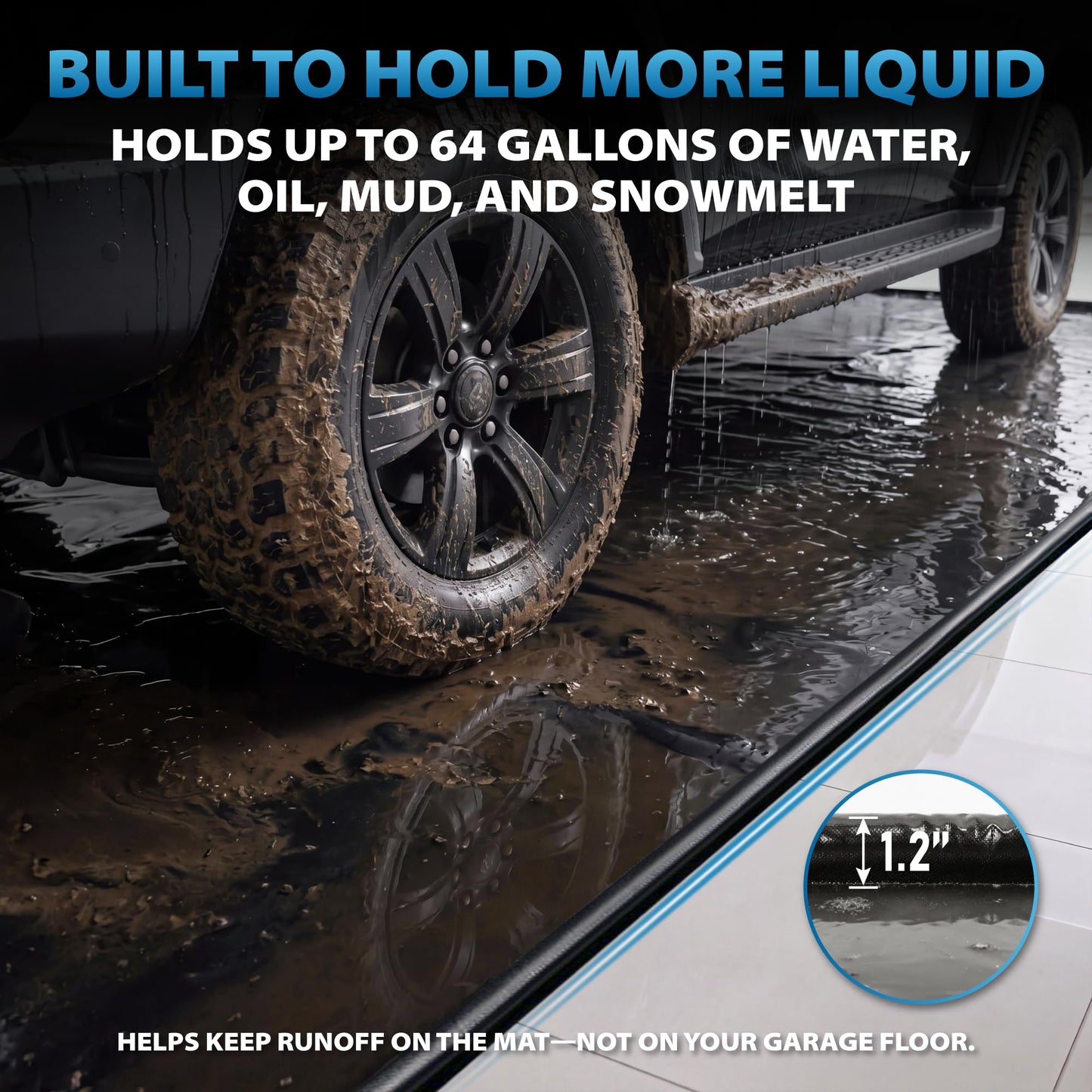DremGara 7'9" x 18' Heavy-Duty Garage Floor Mat - 610GSM Commercial-Grade PVC Containment Mat with 1.2" Raised Edges to Trap Water, Mud, Snow & Oil, Waterproof Garage Floor Mat for Cars, Non-Slip