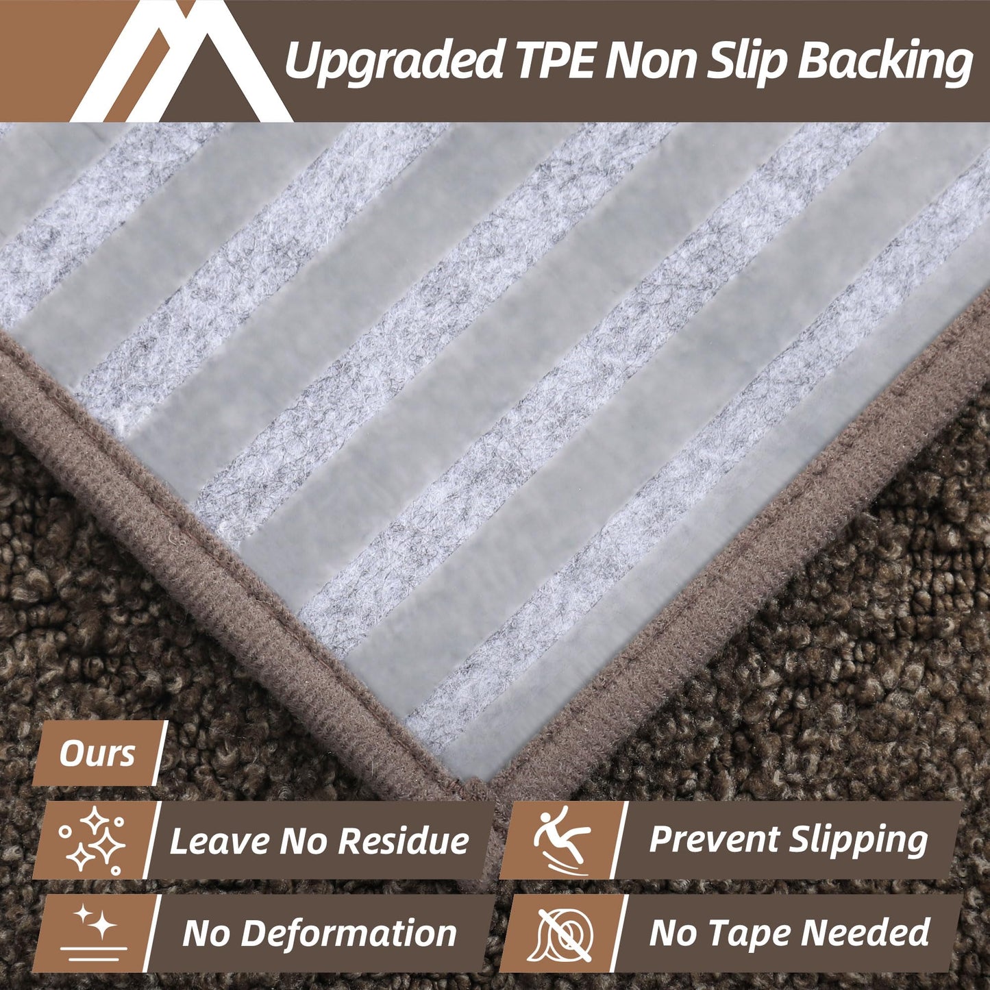 COSY HOMEER Edging Stair Treads Non-Slip Carpet Mat 28inX9in Indoor Stair Runners for Wooden Steps, Edging Stair Rugs for Kids and Dogs, 100% Polyester TPE Backing (4pc, Brown)
