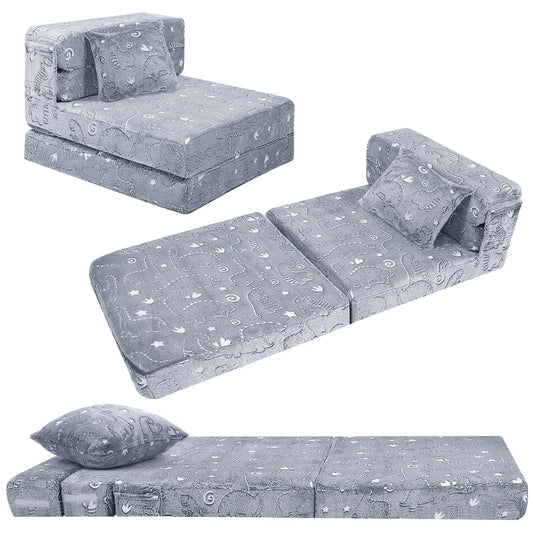 MeMoreCool Kids Floor Mattress Glow in The Dark, Convertible Sofa Couch, Folding Futon Chair Bed for Kids Playroom (Glowing Dinosaur)