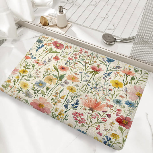 Dizifinn Floral Bath Mat, Vintage Flower Watercolor Plant Flannel Soft Non Slip Floor Rugs for Living Room Doormat, Boho Colorful Wildflower Floral Outdoor Rug, 17x29 inch