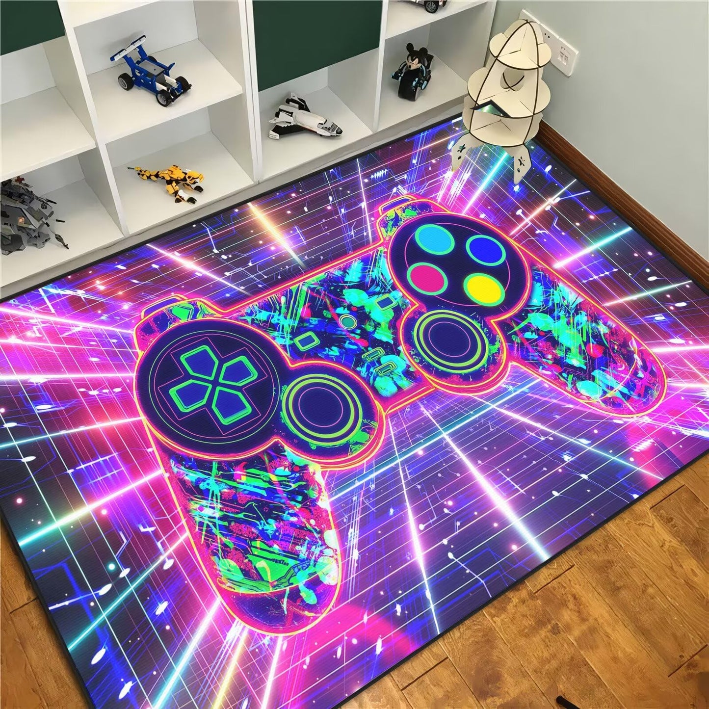 Auetwyona Gaming Rug for Boys Bedroom Decor - Gamer Area Rug Video Game Gaming Carpet for Bedroom Gamepad Design Purple Rug for Kids Room,Boys Game Room & Dorm -Anti-Slip Floor Mat 59 x 35 in