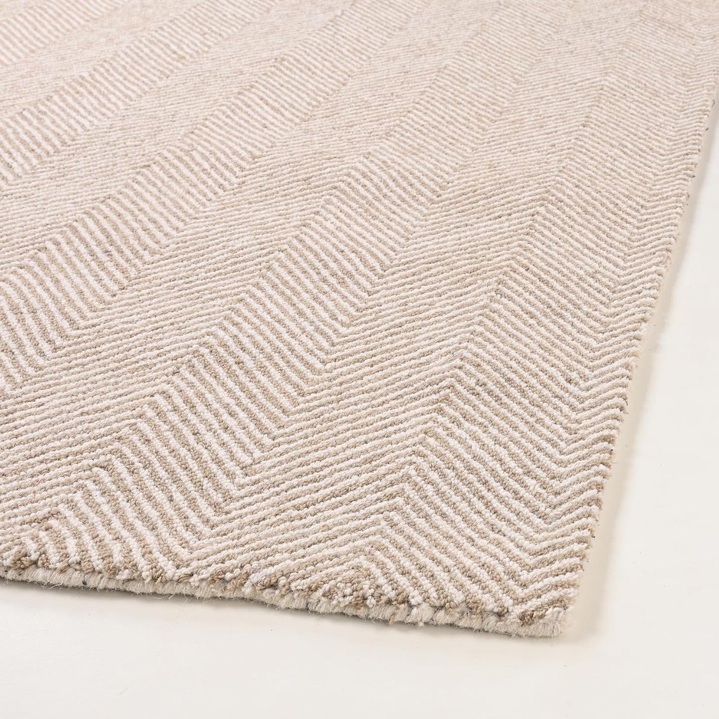 Modern Herringbone Chevron Collection Handcrafted Wool Area Rug - Durable, Zigzag Pattern, for High Traffic, Contemporary Design for Living Room, Bedroom, Dining Room Decor (Sand Beige, 2' x 3')