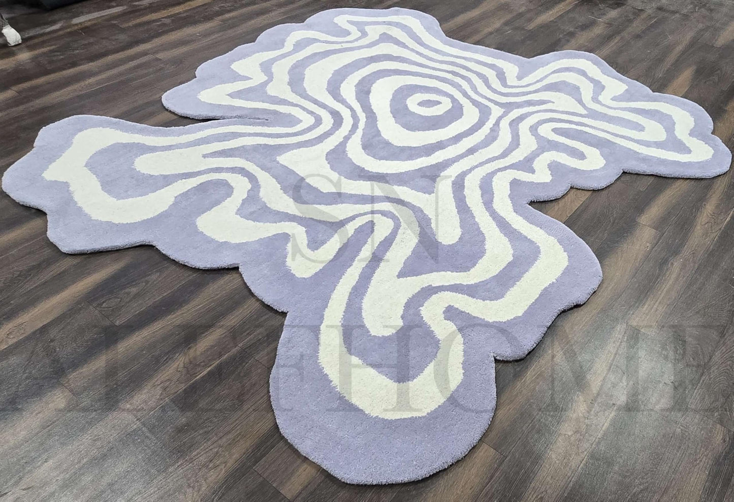 Premium Hand-Tufted Wool Rug 3×3 ft – Irregular Organic Shape with 3D Optical Illusion Design | Modern Accent Carpet for Living Room, Bedroom, Kids Playroom, Lounge, Home Decor, Silver & Green