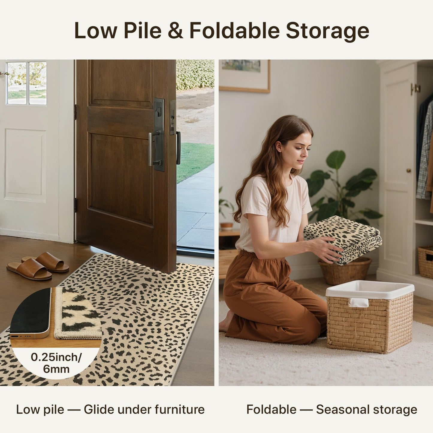 Bavni 8x10 Leopard Area Rugs for Living Room, Machine Washable Animal Rug Foldable Ultra-Thin Indoor Non Slip Brown Carpet Print Mat,Bedroom Dining Room Home Office,Leopard