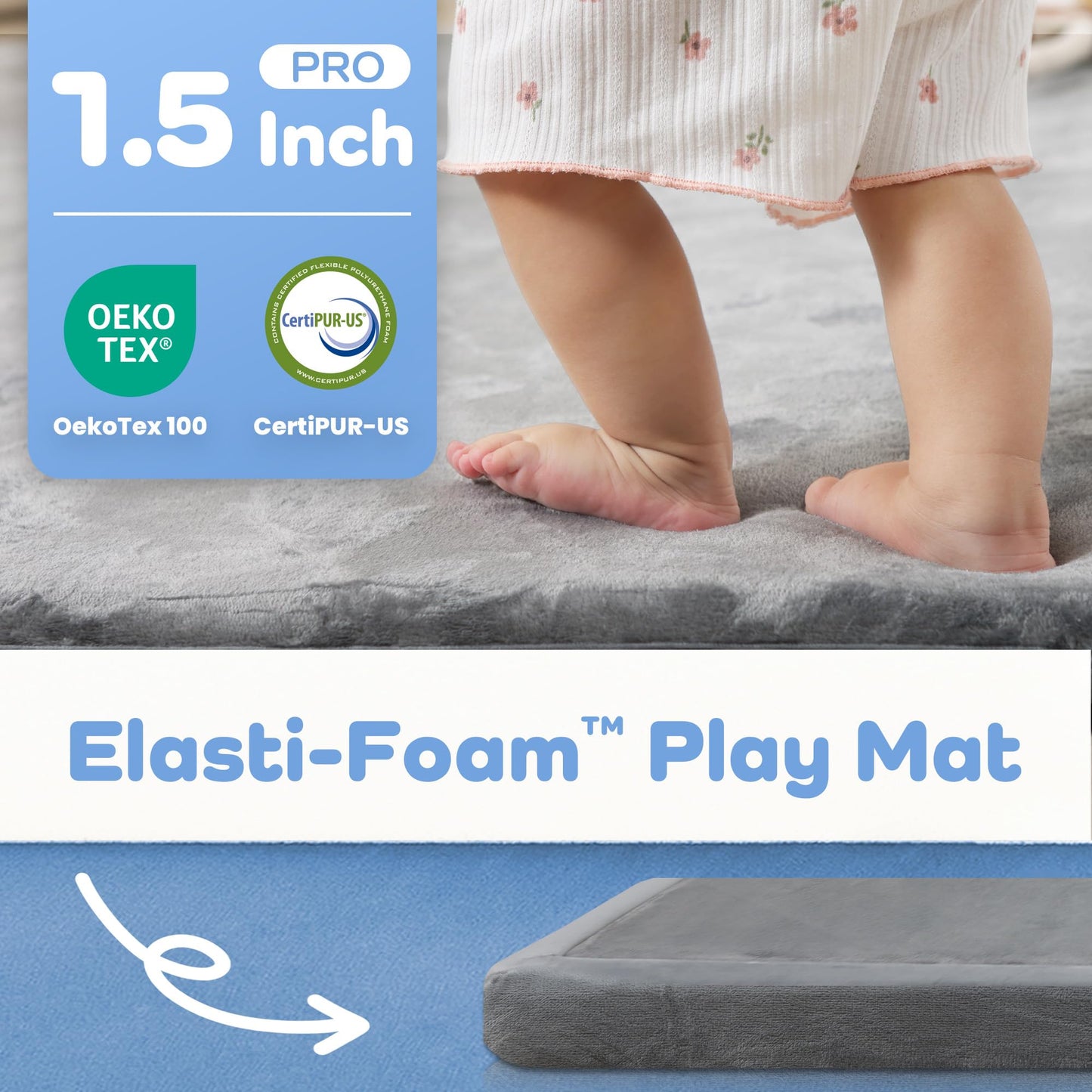 1.5" Thick Baby Play Mat for Floor Tummy Time, 59"x 79" Pro Soft Baby Activity Playmats Playroom, Easy Care with Non-Slip Safe for Infant Toddler Kids Crawling(Dark Grey)