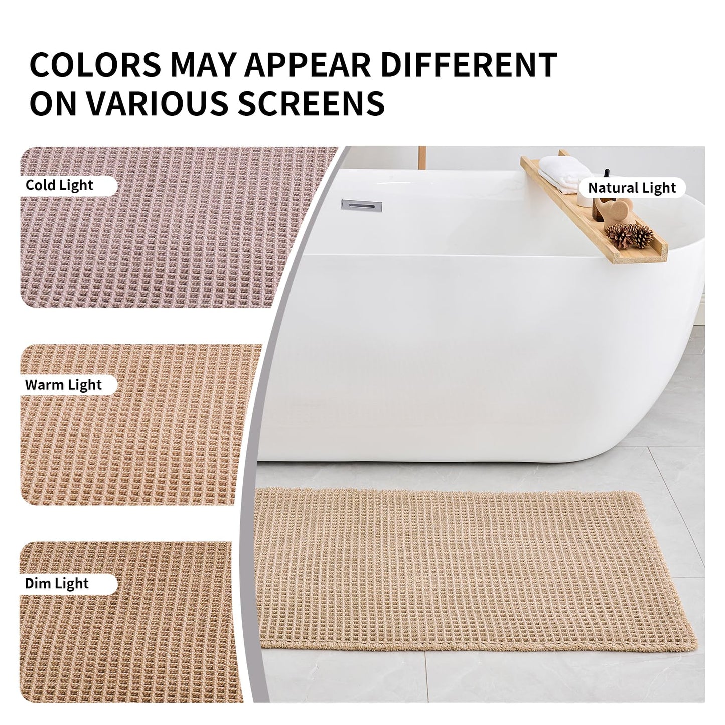 Disolla Waffle Bath Mat, Non Slip Absorbent Small Bathroom Rug, Machine Washable Quick Dry Ultra Soft Bathroom Floor Mat, Brown/White Bath Rug for Tub Shower, 17''x24''