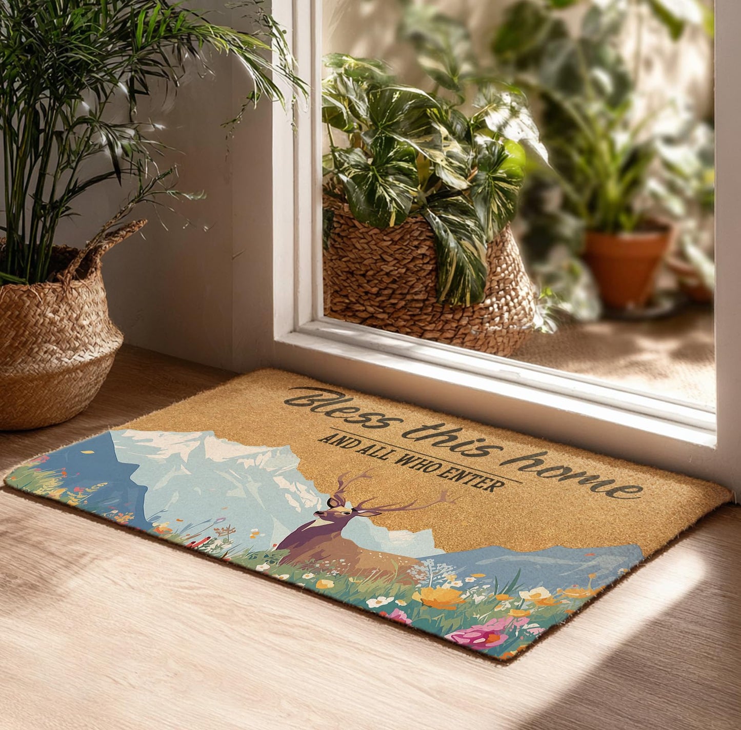 Uilatyu Bless This Home and All Who Enter Deer Door Mat