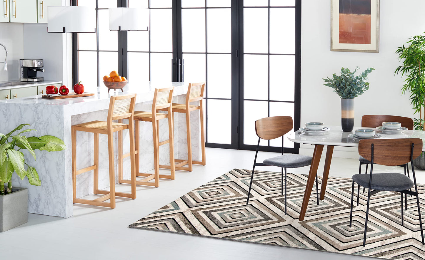 SAFAVIEH Amsterdam Collection Accent Rug - 4' x 6', Cream & Beige, Diamond Geometric Design, Non-Shedding & Easy Care, Ideal for High Traffic Areas in Entryway, Living Room, Bedroom (AMS109A)