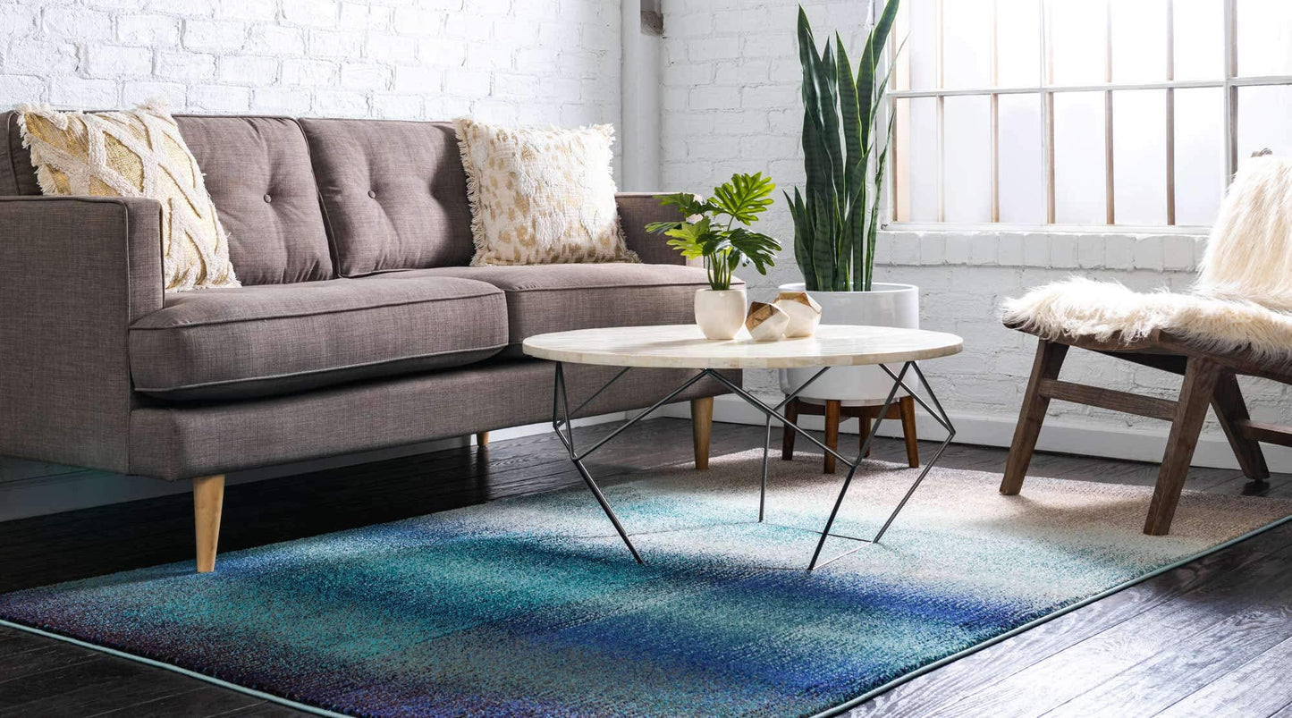 Unique Loom Estrella Collection Distressed, Gradient, Dark Colors, Abstract, Modern Area Rug (5' 0 x 8' 0 Rectangular, Blue/Beige)