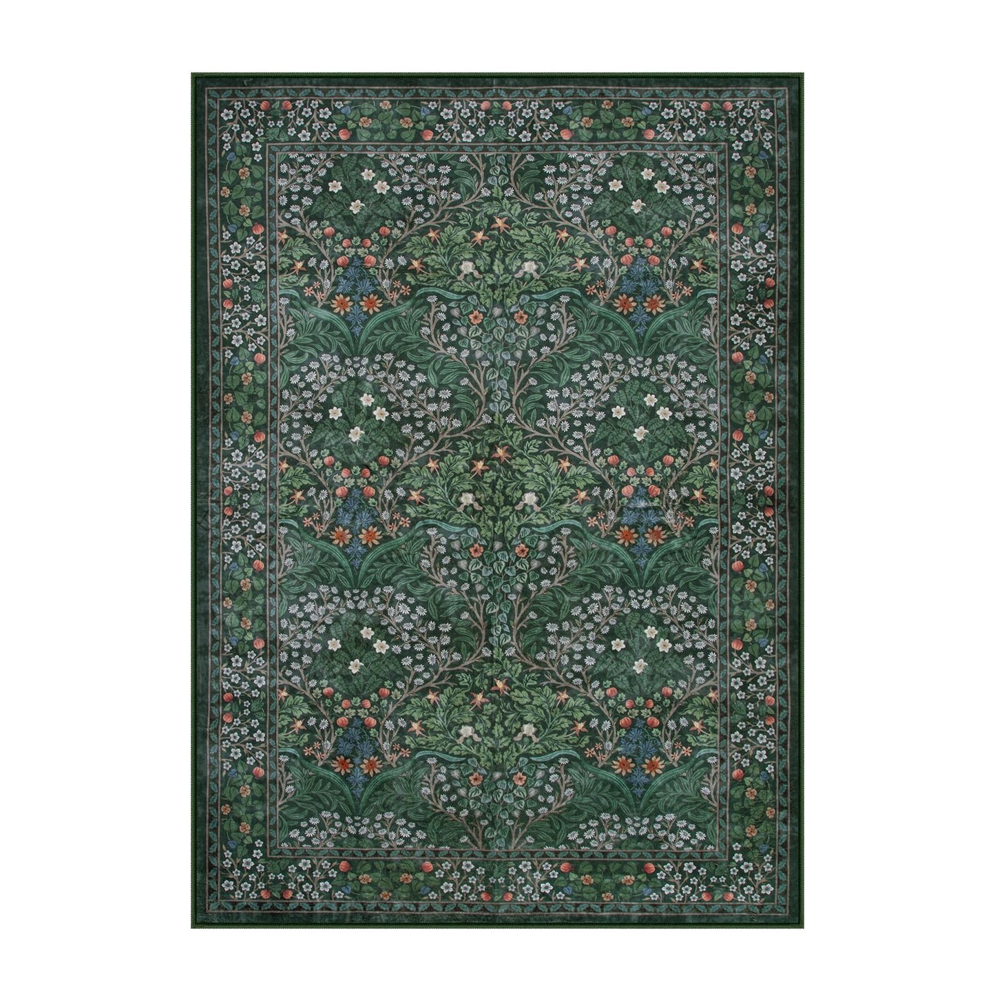 Lahome Dark Green Bedroom Rugs 5x7, Soft Washable Rugs for Dining Room, Boho Non Slip Low Pile Forest Stain Resistance Floral Carpet for Living Room Office Giverny, Dark Green