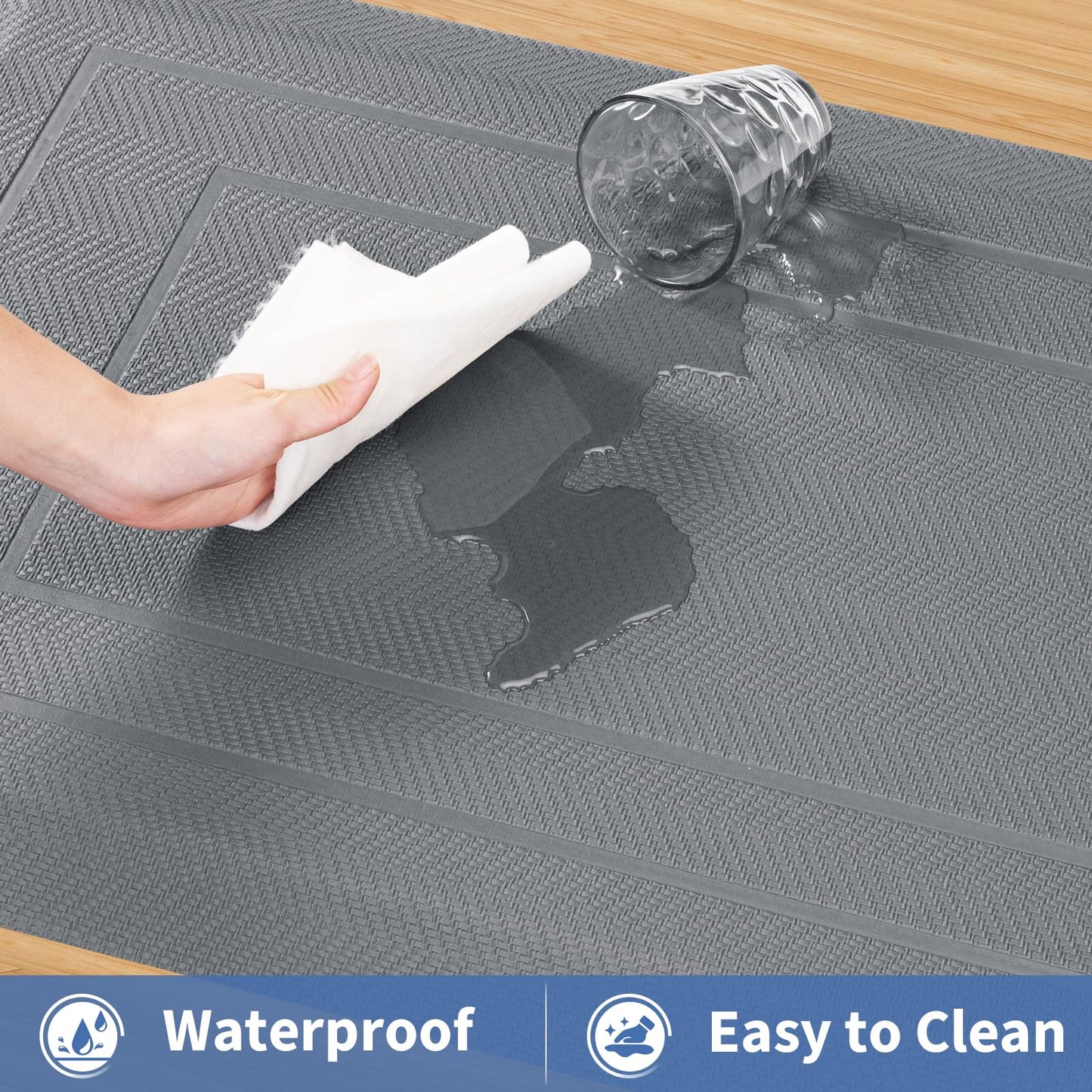 UKISS 9/10"" Extra Thick Cushioned Anti Fatigue Kitchen Mat, Waterproof High Density Foam Standing Desk Mat, Non-Slip Ergonomic Comfort Mat for Kitchen, Office,Workstation (Grey, 20" X 32")