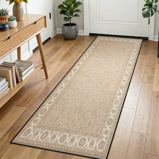 Vintage Oriental Runner Rug 3x12ft Bohemian Traditional Floral Area Rugs, Traditional Neutral Floral Runner Rug Retro Farmhouse Runners Non-Slip Washable Floor Mat for Hallways Entryway