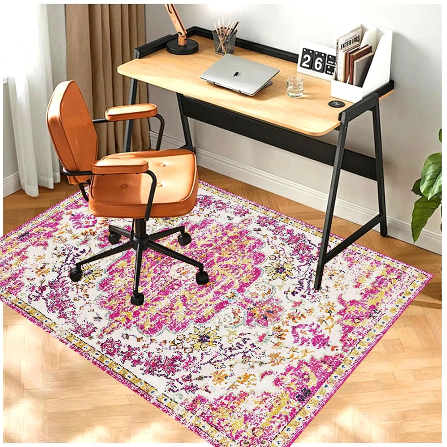Office Chair Mat for Hardwood Floor, 36"x48" Anti-Slip Desk Chair Mat for Hard Floors, Under Desk Computer Rug for Rolling Chair, Easy Glide Floor Protector Mat for Home Office(Pink)