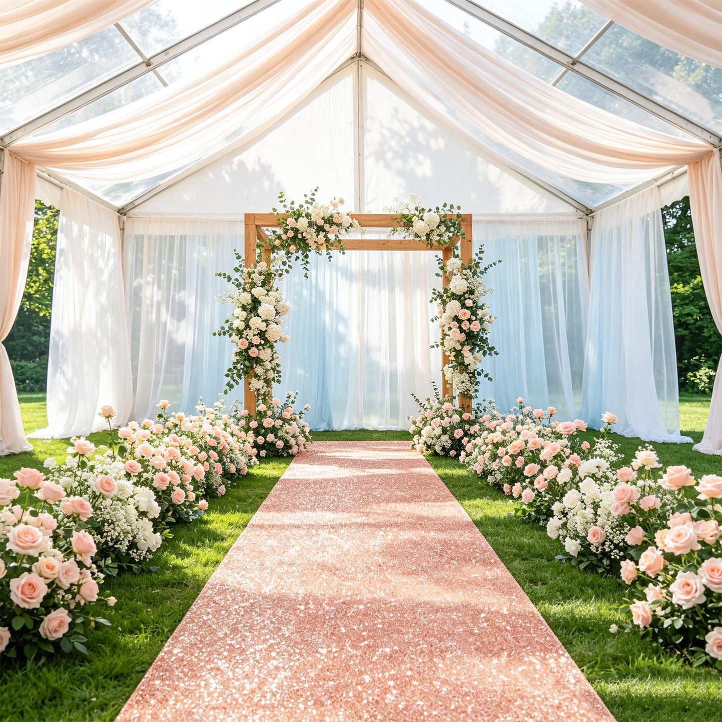 PATYDEST Rose Gold Carpet Runner Sequin Aisle Runner for Wedding Ceremony 4FTx15FT Glitter Wedding Runner Aisle Outdoor Aisle Runners for Bithday Banquet Parties Prom Decorations