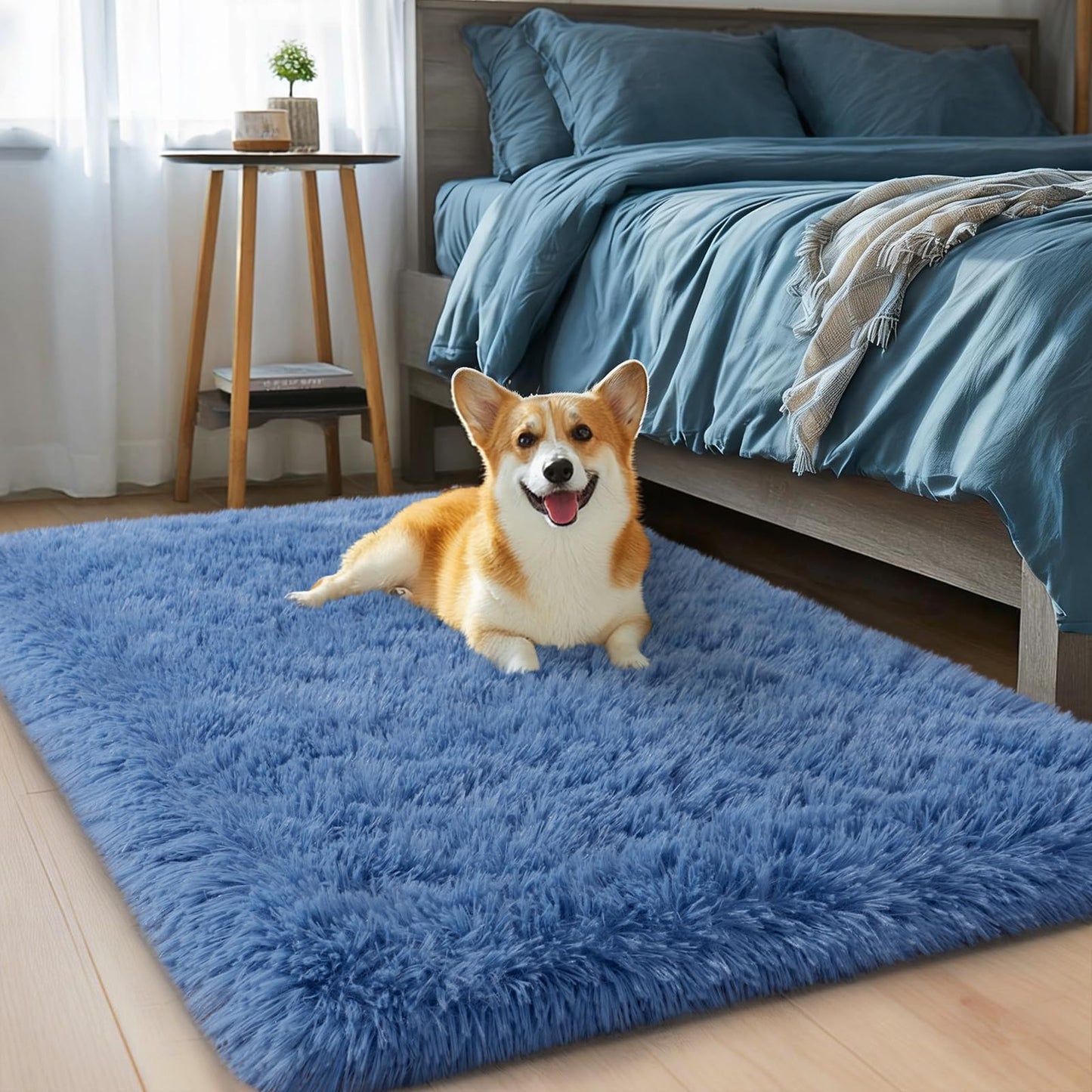 qulint Blue Rug for Bedroom, 2x3 Area Rugs for Boys Room Soft Fluffy Shag Small Carpet for Nursery, Fuzzy Shaggy Alfombras for Kids Boys and Girls Dorm Living Room Home Decor (2ft x 3ft, Blue)