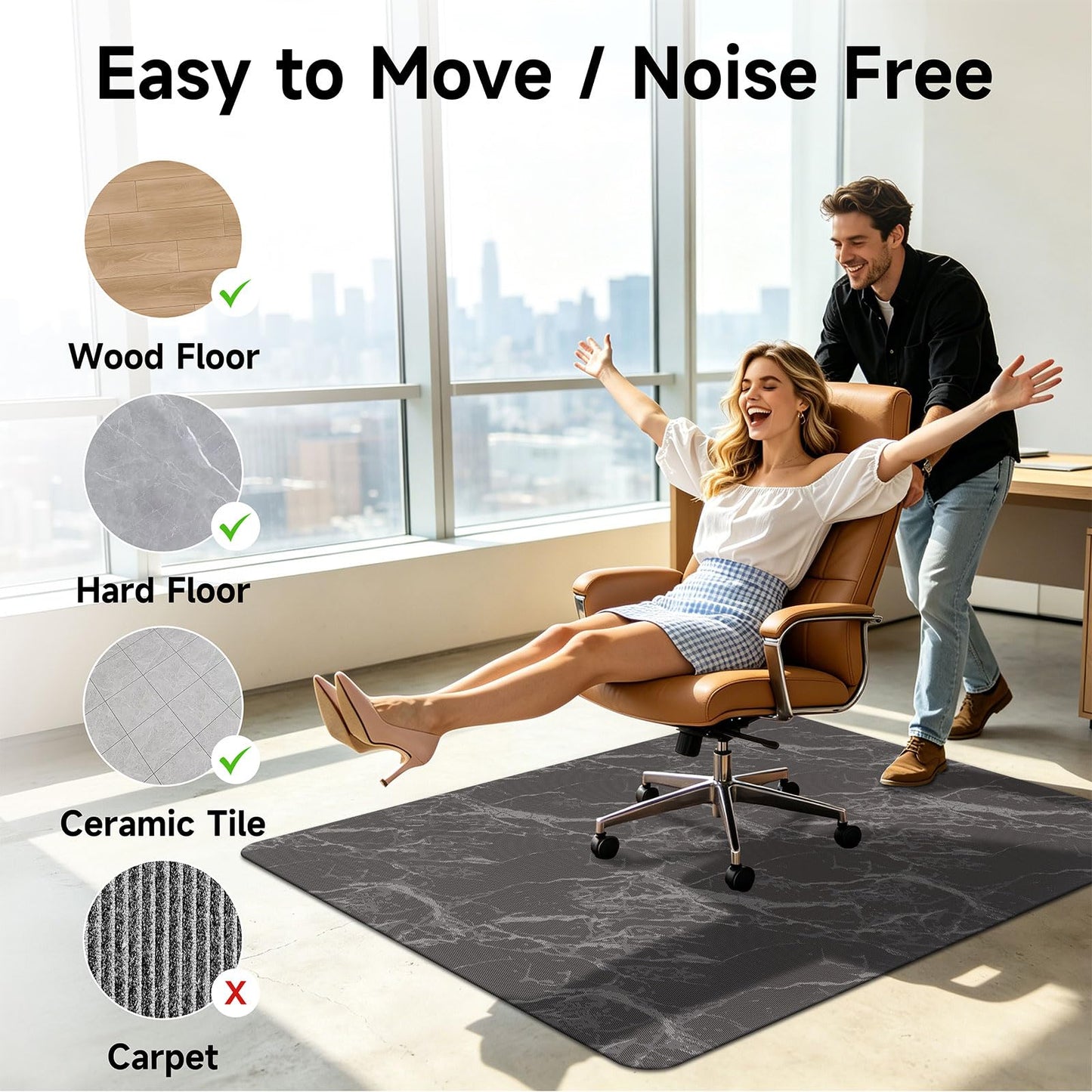 Vaukki Office Chair Mat for Hardwood, 36" x 48" Computer Chair Mat for Rolling Chairs, PVC Plastic Desk Office Floor Rug, Non Slip Heavy Duty Marble Desk Floor Protector for Office, Coffee