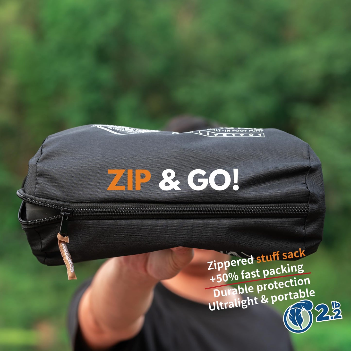 ZOOOBELIVES Camping Sleeping Pad with Built-in Pump & Pillow, 5-Inch Thick, 27-Inch Wide, Ultralight Inflatable Camp Mat with Snap Buttons, Compact for Hiking Backpacking and Travel - Airlite1901