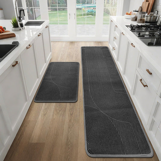HAPACE Kitchen Mat Set of 2 PCS, Anti Fatigue Kitchen Floor Mat, Kitchen Runner Cushioned Non Slip for Kichen, Office, Balcony, Gray, 17" x 30"+17" x 59"