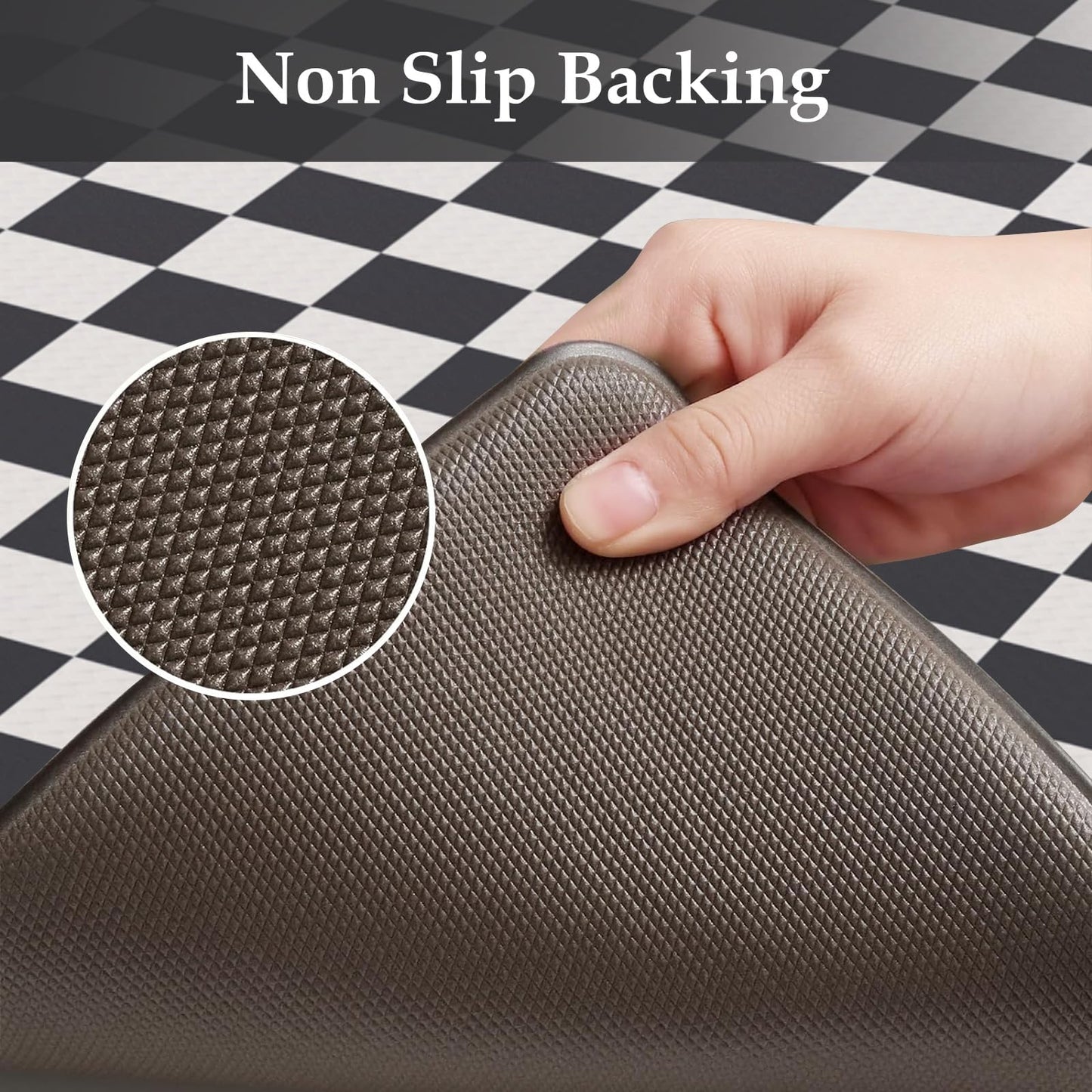 KIMODE Anti Fatigue Kitchen Mat for Floor, 17"x47"+17"x29" Checkered Kitchen Rugs Sets of 2, Kitchen Floor Mats Non-Slip, Cushioned Standing Desk mat for Sink Laundry Office Black and White
