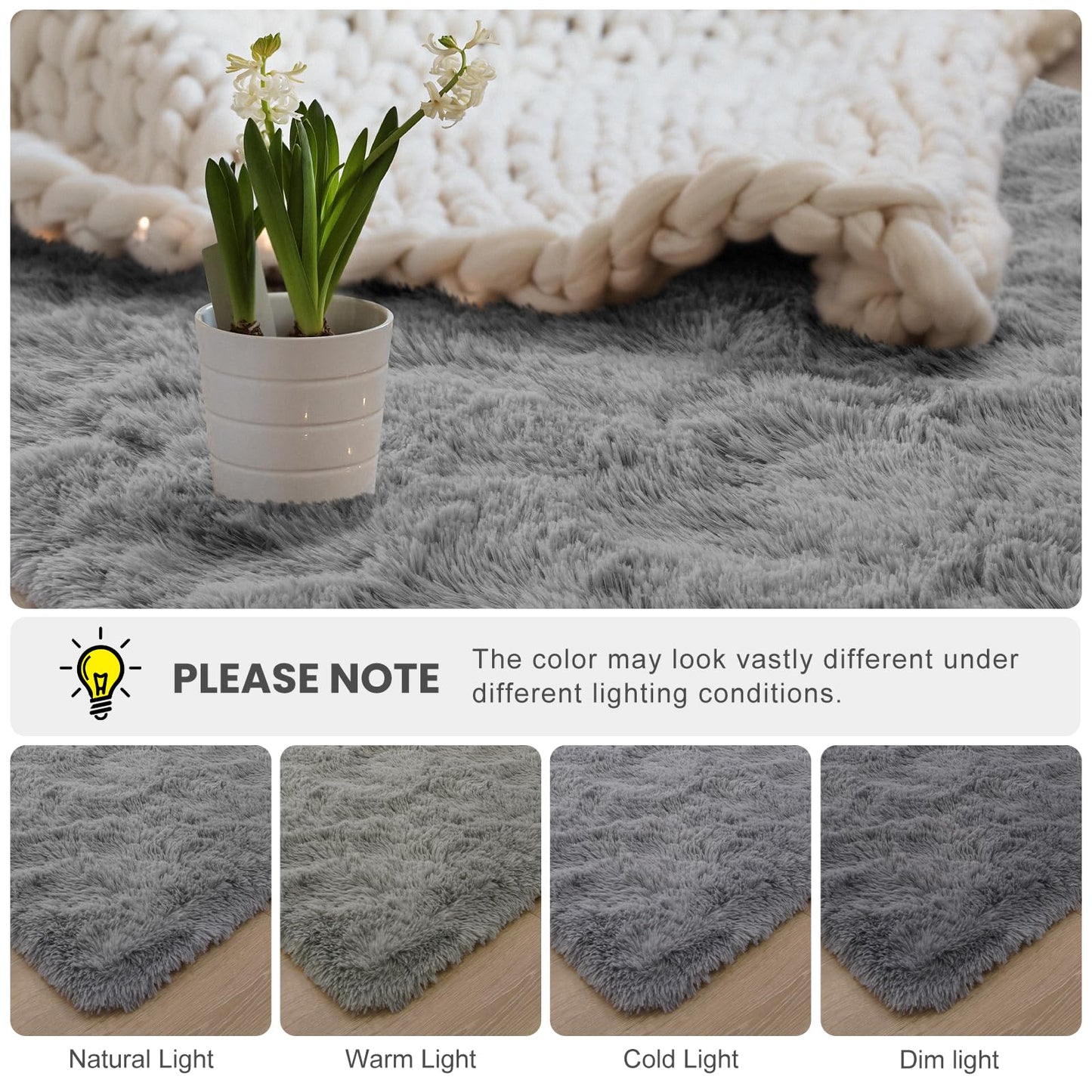 Macgace 3x5 Grey Area Rugs for Living Room, Super Soft Fluffy Rug with Non-Slip Backing for Girls Boys Bedroom Baby Nursery, Solid Shag Carpet Modern Home Interior Decor