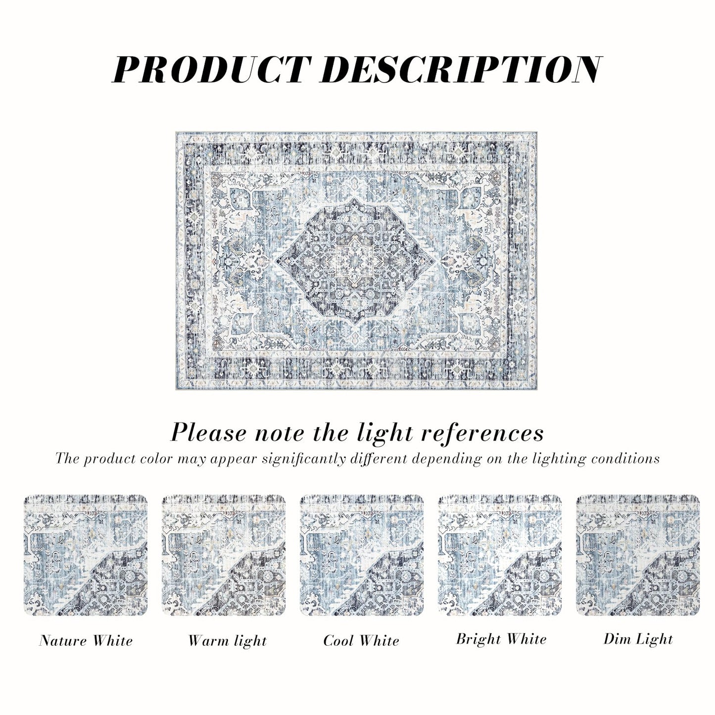 Domitapis Area Rug 5×7, Vintage Boho Rug,Ultra-Soft Low Pile, Washable, Non Slip,Stain Resistant Printed Carpet for Living Room Bedrooms Playroom Office Kitchen, Light Blue