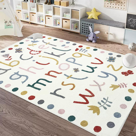 USTIDE 5x7 Colorful Alphabet Letter Fluffy Wool Rug for Kids Bedroom, Machine Washable Play Mat Non Slip for Children Playroom Classroom Decor
