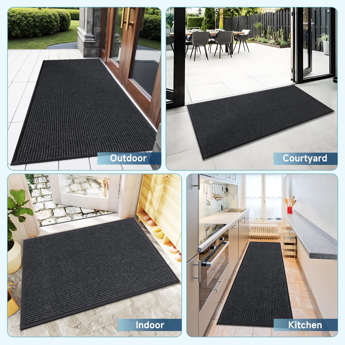 BesWin Indoor Outdoor Mat, 3' x 4' All-Season Waterproof Doormat for High Traffic Entryway, Heavy Duty Commercial Floor Mat, Non Slip Rubber Backing Front Door Mat Outside Entrance, Low-Profile, Grey