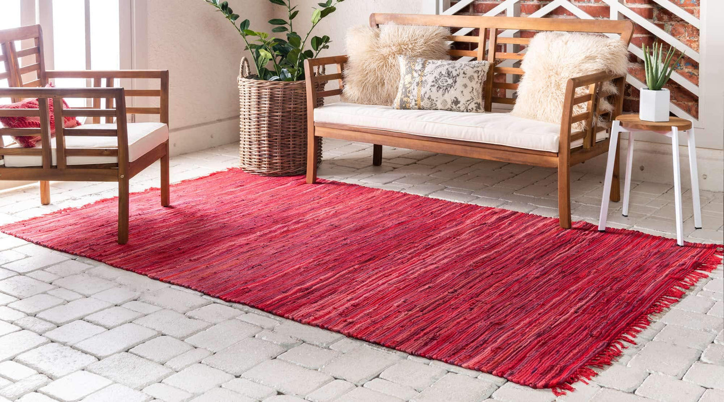 Unique Loom Chindi Cotton Collection Soft Hand Woven Natural Fiber Striped Area Rug, 8 ft x 10 ft, Red/Purple