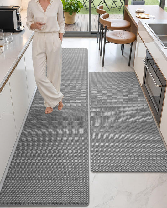 Color&Geometry Anti Fatigue Cushion Extra Large Kitchen Mat for Floor - 24x59+24x94,Easy Clean, Waterproof & Oil Proof, Anti Slip, Foam Rubber Runner Rug for Front Sink Comfort Standing, Grey Set of 2