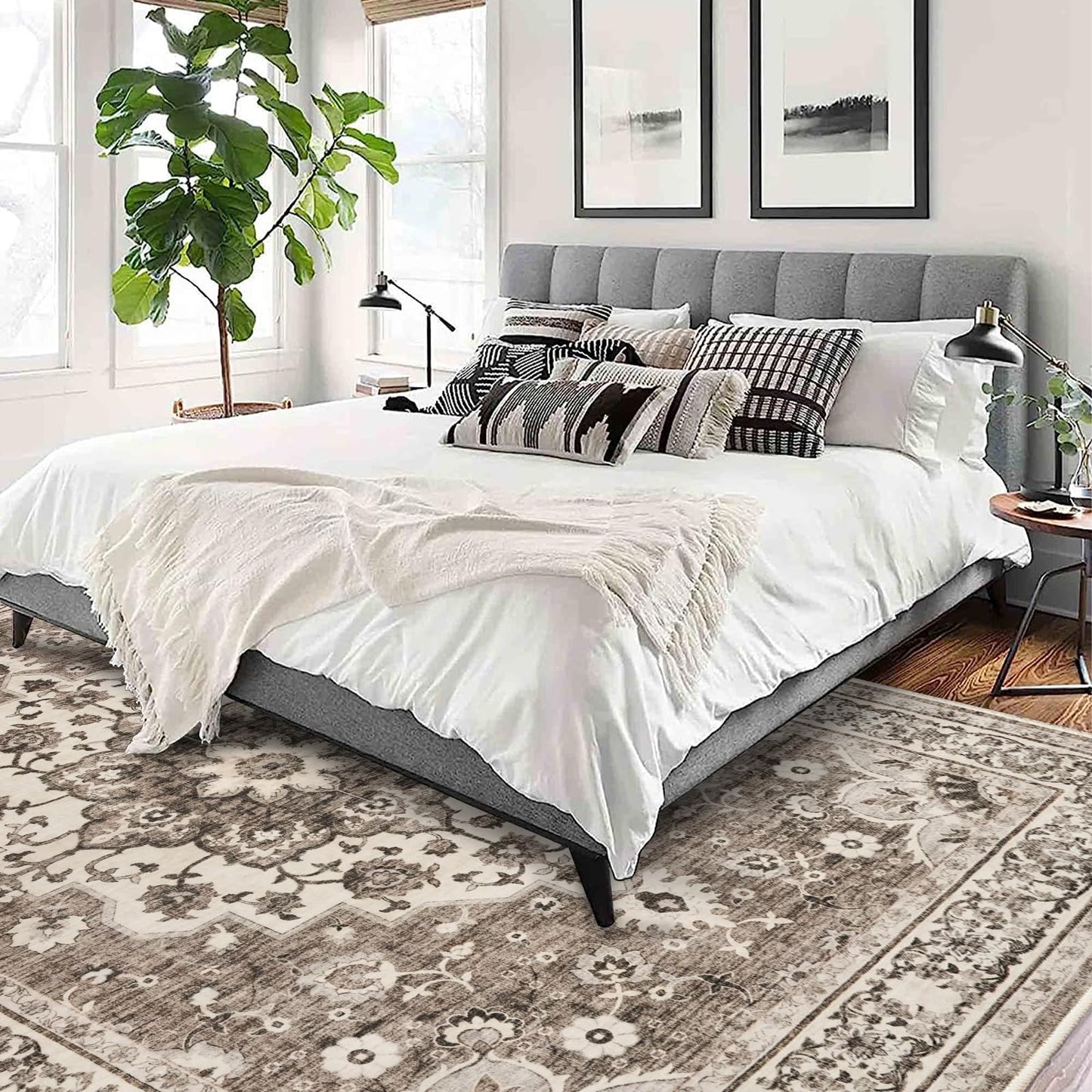 TOPRUUG Washable Oriental Area Rug - 9x12 Rugs for Living Room Soft Carpet for Bedroom Waterproof Floral Distressed Indoor Stain Resistant Non-Shedding Floor Carpets (Beige, 9x12)