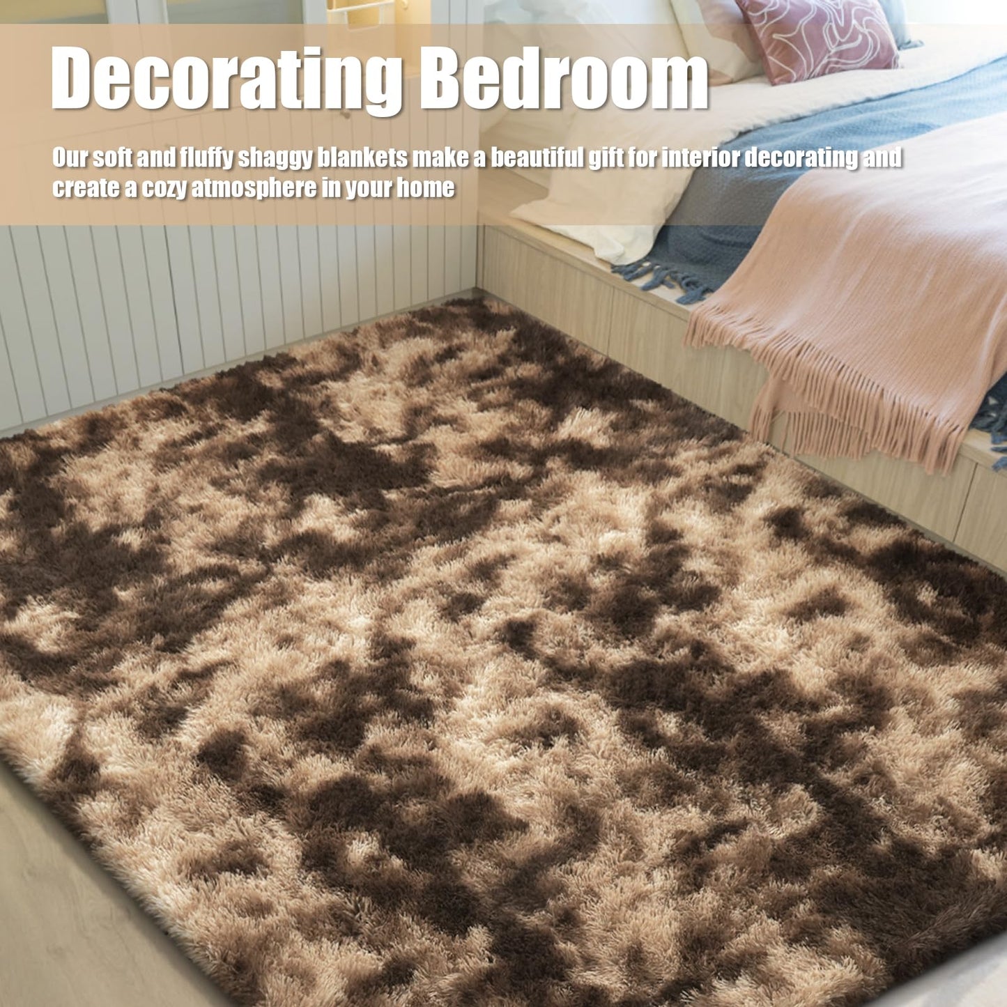 Shag Area Rug for Bedroom 5x8,Fluffy Area Rugs for Living Room,Soft Fuzzy Rug Non-Shedding Indoor Plush Carpet for Bedroom Dorm Home Decor,Tie-Dyed Coffee