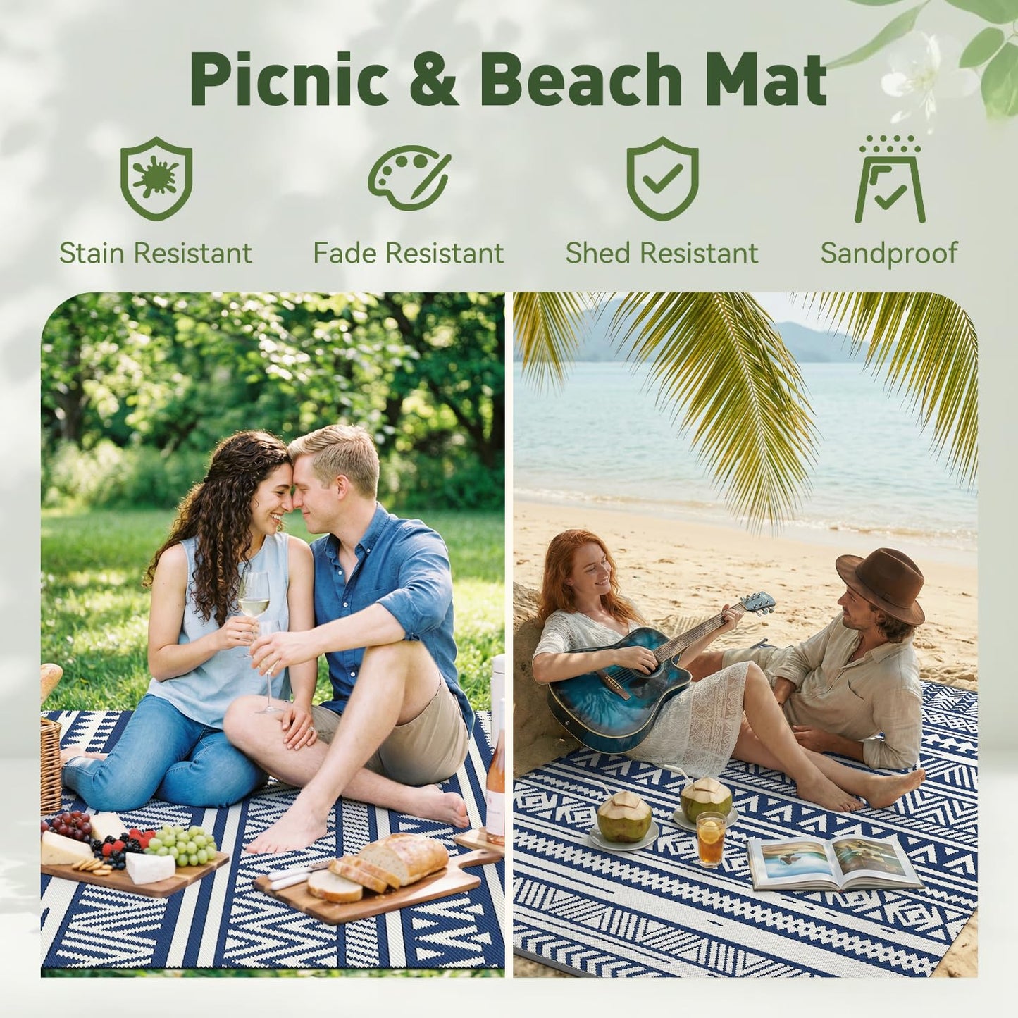 MontVoo-Outdoor Rug Carpet Waterproof 5x8 ft Reversible Patio Rug RV Camping Rug-Plastic Straw Rug Outside Indoor Outdoor Area Rug for Patio Deck Balcony Picnic Beach Outdoor Decor Boho Navy Blue