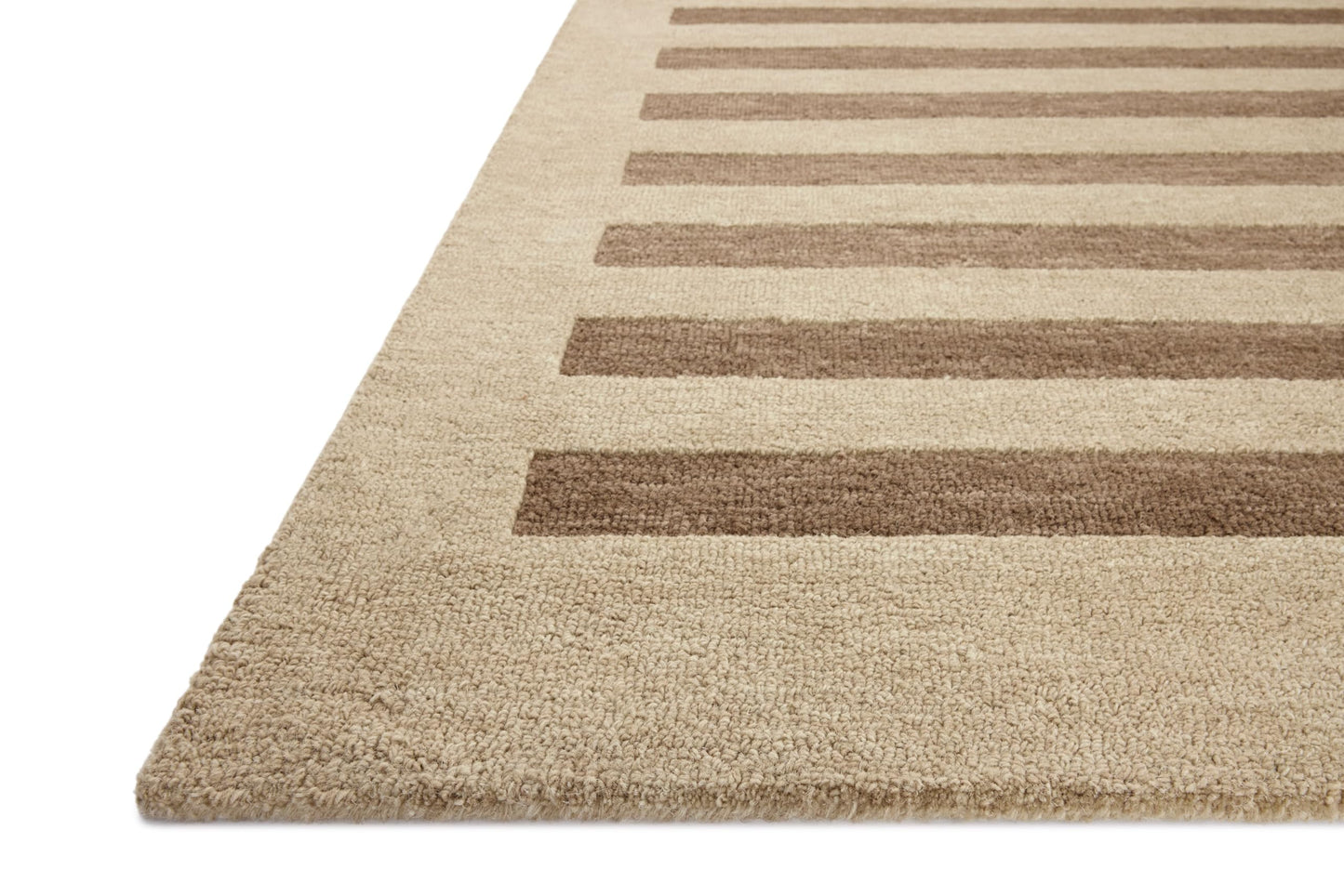 Loloi Leanne Ford Craven Collection CVN-05 Oatmeal/Bark 7'-9" x 9'-9" Area Rug Striped, Patterned, Neutral, Living Room, Bedroom, Dining Room