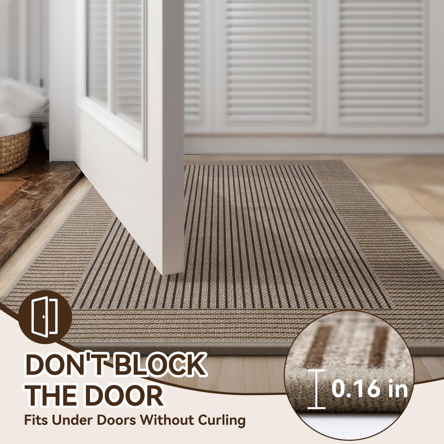 QiCaiJia Door Mat 17"x30", Thin Dirt Trapper Entryway Door Mats Non Slip Washable Doormat, Low-Profile Welcome Mat for Inside Front Backdoor and Entrance