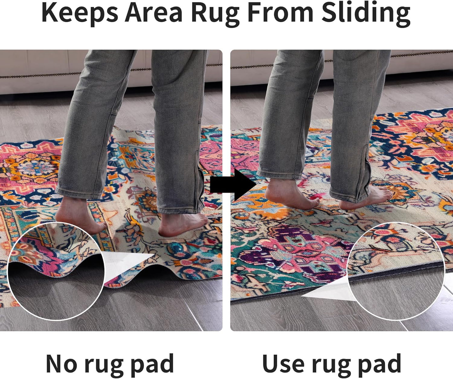 8x10 FT Non Slip Rug Pad Waterproof Cushioned Felt Rug Pad for Hardwood Floors 1/8” Thick Soft Carpet Pad with Natural Rubber Backing, Secure Grip & Floors Protection