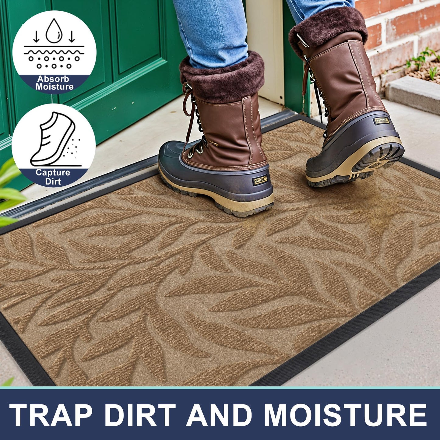 Smiry Front Door Mat Indoor Outdoor Entrance, Heavy Duty Natural Rubber, Trap Dirt and Moisture, Non-Slip Doormats, Low Profile, Easy Clean Patio Porch Entryway Mat, 29.5x17, Coffee