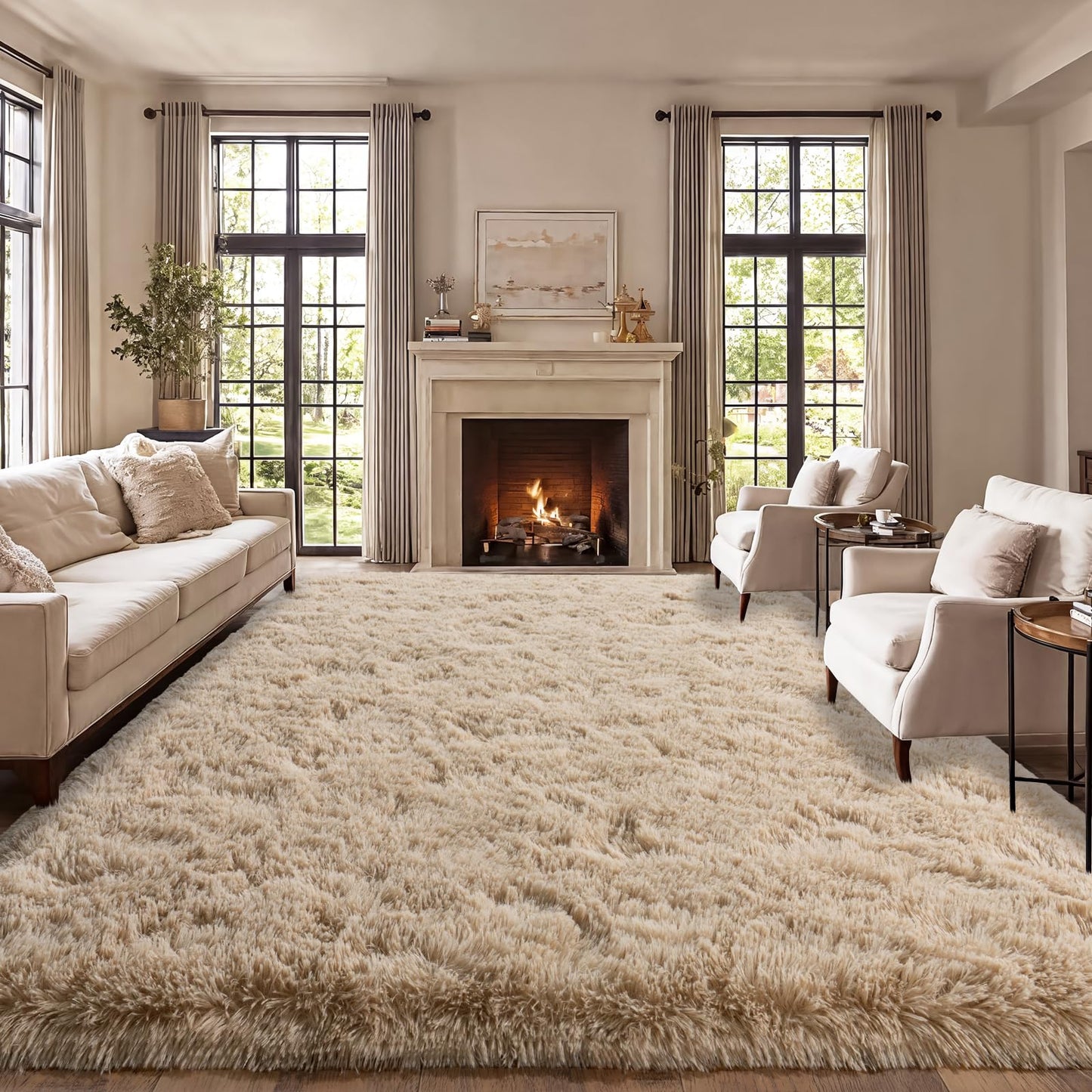 qulint Large Area Rug for Living Room 10x14, Soft Fluffy Tan Area Rug for Bedroom, Shag Shaggy Fuzzy Nursery Carpets for Boys and Girls Dorm Room Kid Room Home Decor (10ft x 14ft, Light Tan)