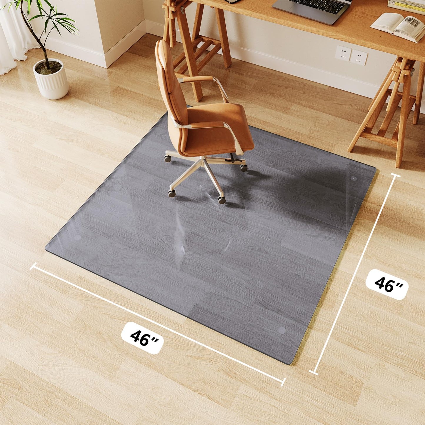 FlyEcho Glass Chair Mat 46" x 46" Heavy Duty Tempered Glass Office Chair Mat, Glass Floor Mat with Round Corner and Polished Edge for Smooth Glide, Carpet Hardwood Floor Protector