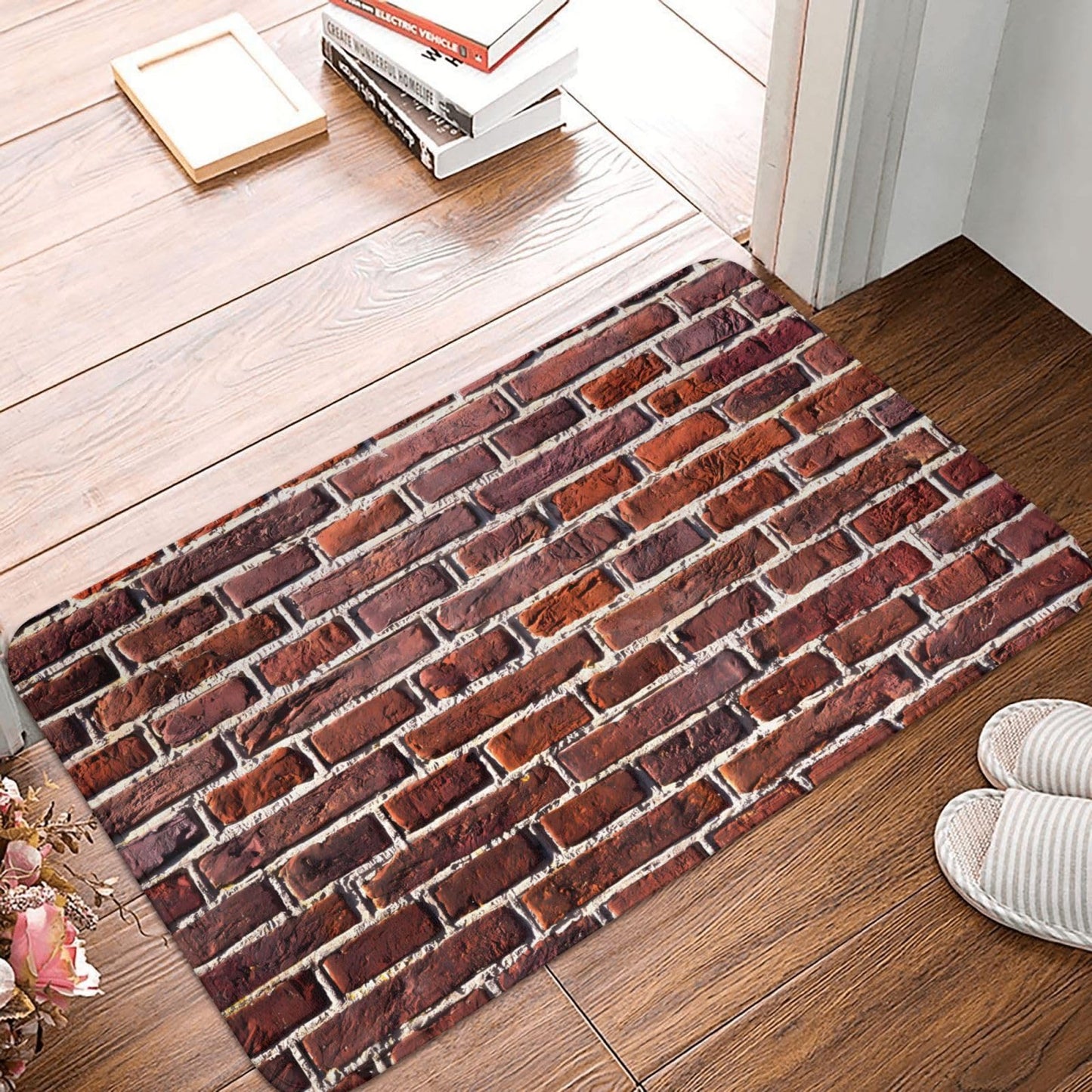 FNXILQZ Red Brick Wall Stone Bricks Masonry Mats, Welcome Mat for Outdoor Indoor, Decorative Door Mat 16 X 24 in