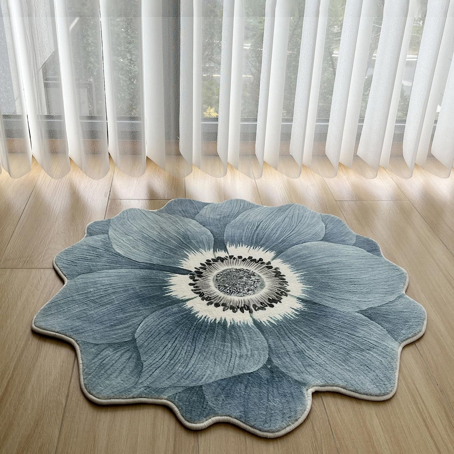 Flower Rug 32” Round Area Rugs Cute Plush Flower Shaped Rug Circle Non Slip Water Absorption Doormat for Bedroom Bedside Living Room Bathroom Kitchen Floor Mat, Blue Lotus (Blue Lotus, LHD32)