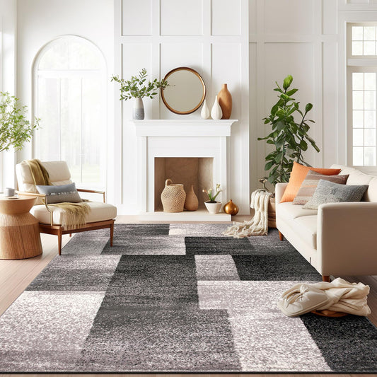 Rugshop Gray Large Modern Distressed Boxes Area Rug, Soft Stain-Resistant Pile for Living Room, Office and Dining Room, 8' x 10'