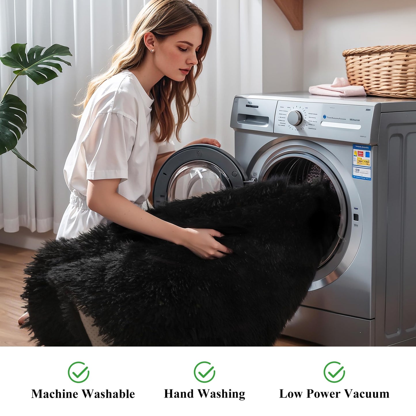 KICHOWUA 5x8 Black Fluffy Shag Rug for Bedroom, Ultra Soft Plush Fuzzy Washable Non Slip Floor Cozy Carpet, Modern Comfy Furry Shaggy Area Rug for Living Room, Kids Baby Boys Girls Nursery Dorm