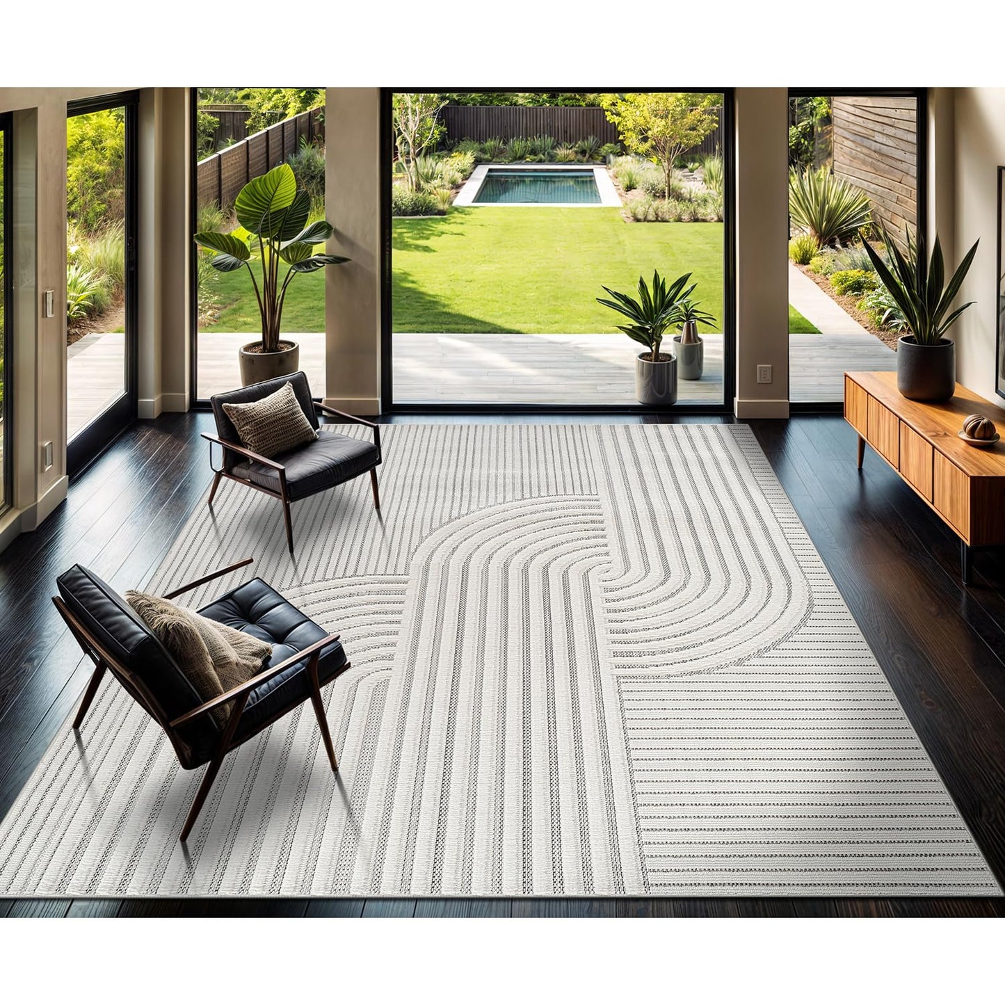 CAMILSON Modern Rug 9x12 Luxury Swirl Curved Large Micro Loop Area Rugs Soft High-Low Pile Stain Resistant Easy to Clean Non-Shedding Durable Living Room Kitchen Indoor Carpet (White)